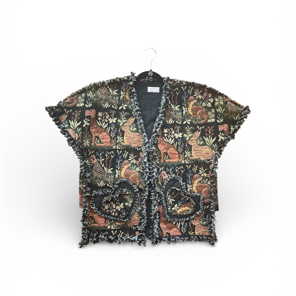 Animal Print Tapestry‎ Fringed Cardigan